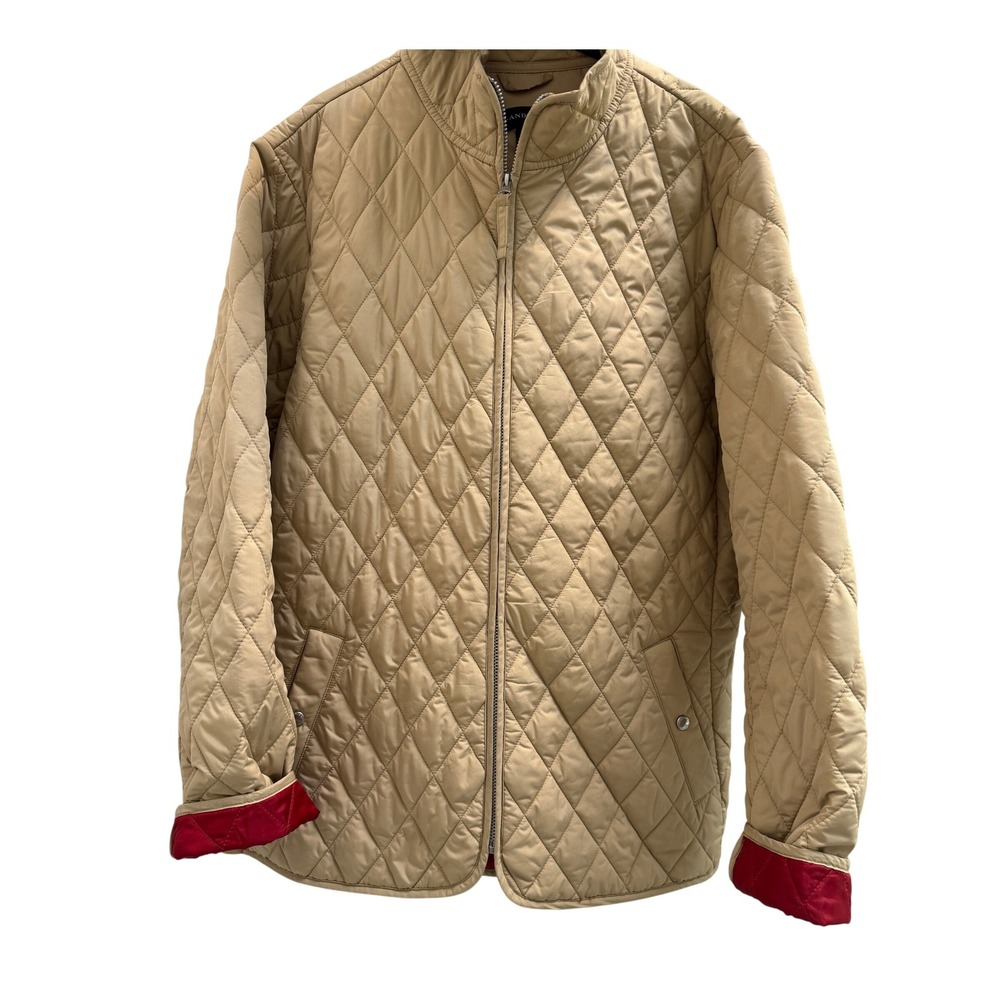Lands' End Quilted Jacket Women XL Tan Red Lining Full Zip Mock Neck Lightweight